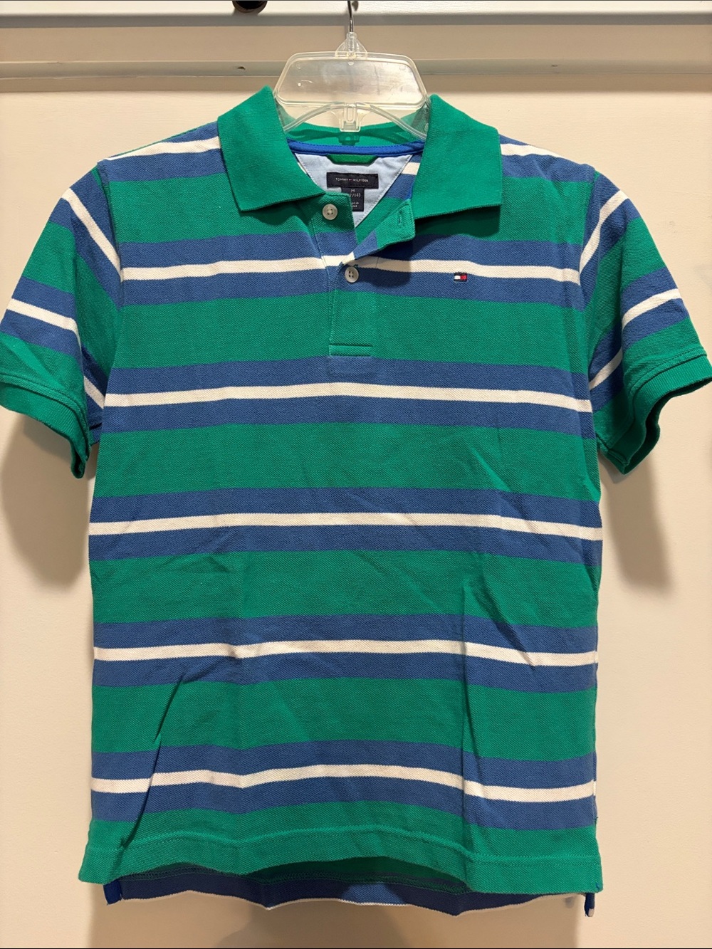 Tommy Hilfiger Green, Blue & White Striped Polo
